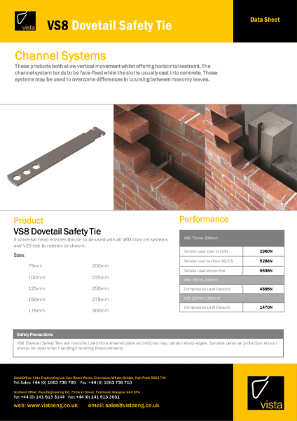 VS8 Dovetail Safety Tie Data Sheet