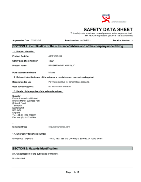 Brushbond FLXIII Liquid Safety Datasheet