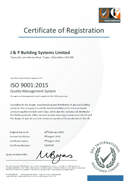 J AND P ISO9001:2015 Certificate