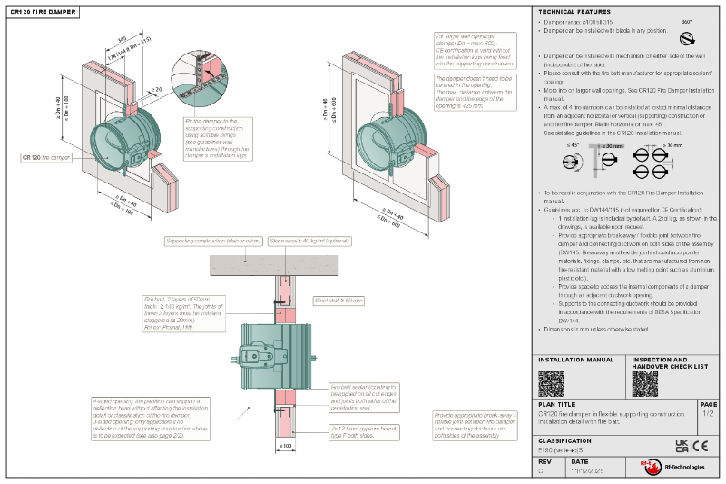 CR120 DW145 compliant installation guide - plasterboard wall