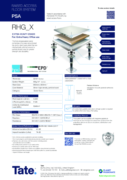 Tate RHG_X Raised Access Flooring Datasheet