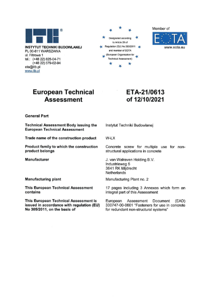 WL-X Concrete Screw Multiple Use Approval ETA