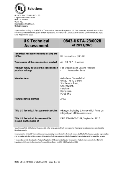 Astro PFP FR Acrylic (Penetration - UKTA)