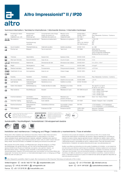 Altro Impressionist Technical Data Sheet