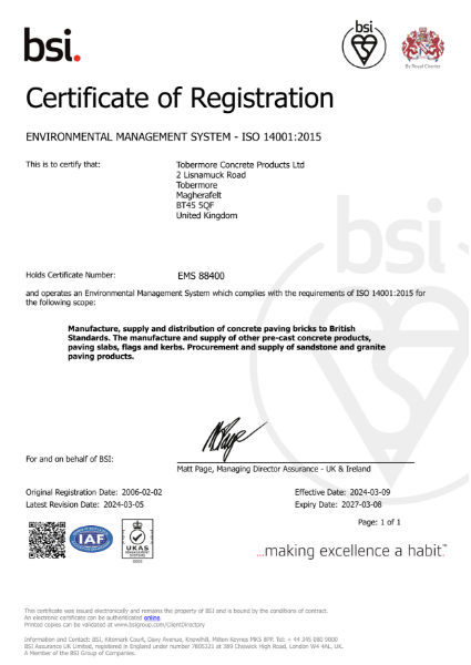 Tobermore Environmental Management System ISO 14001