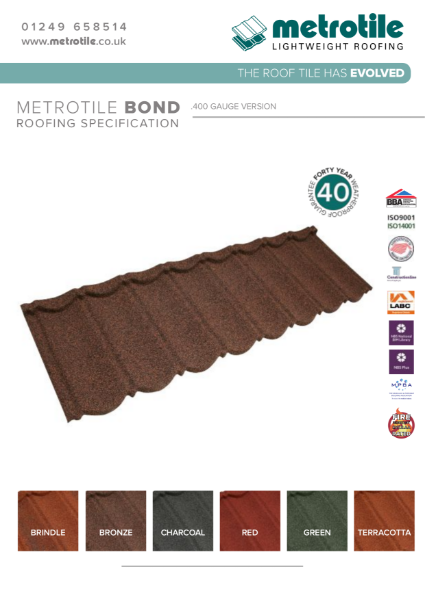 Metrotile Bond .400 Lightweight Roofing System Example Specification