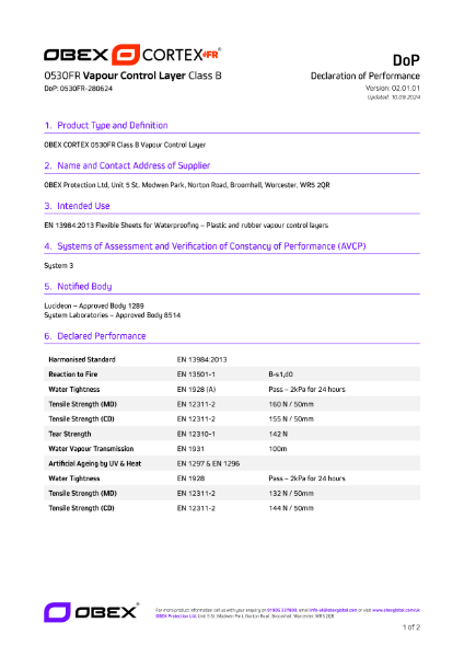 OBEX CORTEX 0530FR Class B VCL - DoP