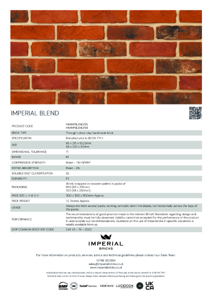 Imperial Bricks Imperial Blend Data Sheet