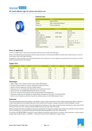 Pro Clima Tescon Vana Technical Datasheet
