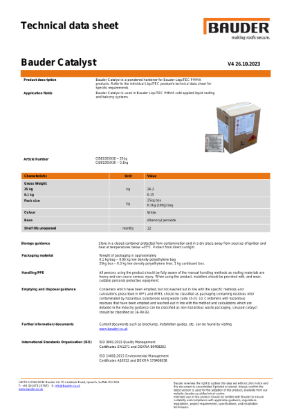Bauder Catalyst - Technical Data Sheet