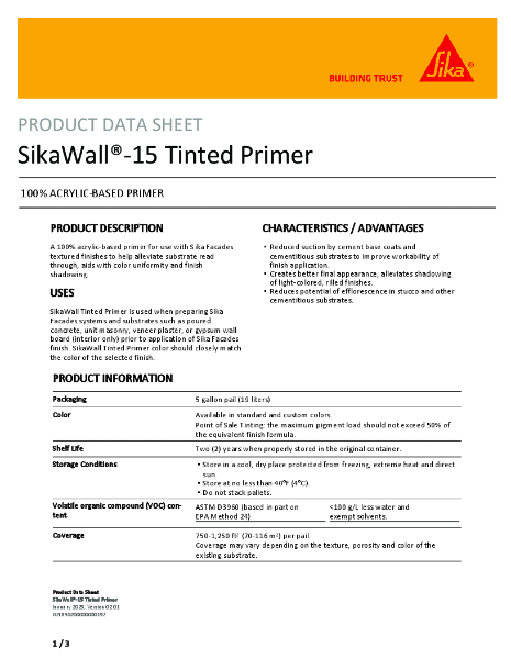 SikaWall 15 Tinted Primer - TDS