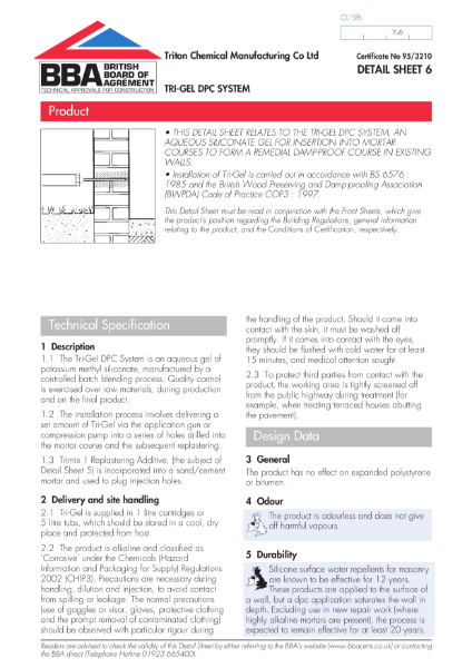 BBA Certificate 95/3210_6 Tri-Gel DPC System