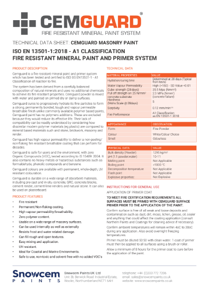 CEMGUARD Mineral Paint ISO13501-1 TDS Document