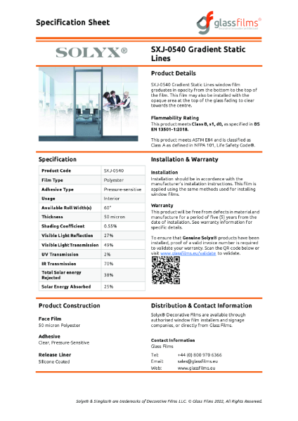 SXJ-0540 Gradient Static Lines Specification Sheet