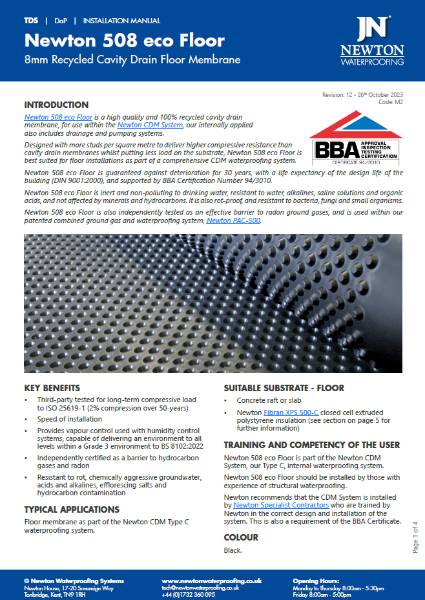 Newton CDM 508 eco Floor Technical Data Sheet