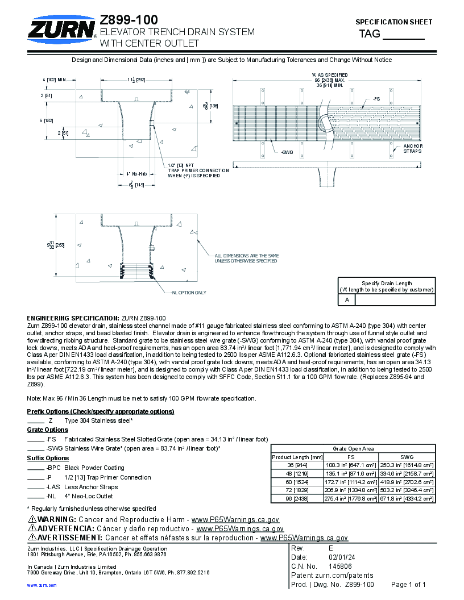 Specification Sheet - Z899-100