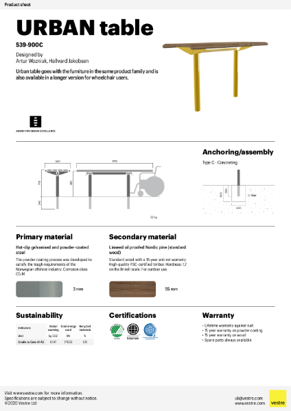 Urban table adapted for wheelchair, casting in the ground - 539-900C