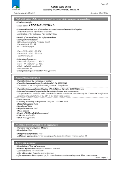 Tescon Profil Material Safety Data Sheet