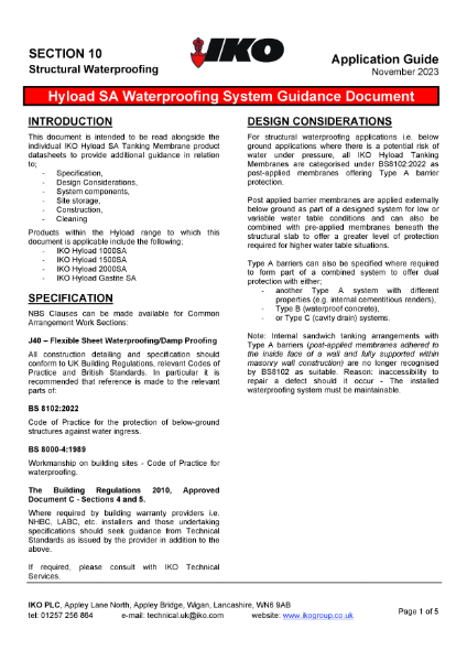 System Guidance - IKO Hyload SA Waterproofing