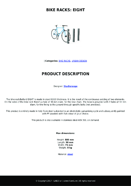 All Urban - Bike Racks - Eight - Data Sheet