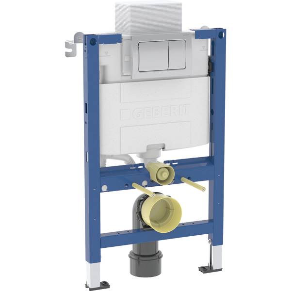 Geberit Duofix element for wall-hung WC, 82 cm, with Alpha concealed cistern 12 cm, 6/3 litres, Alpha01 flush plate, square - PreWall Element Set + WC Pack