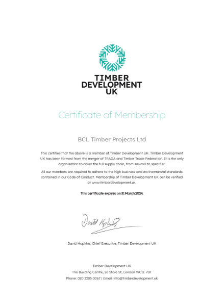 TRADA / Timber Development UK Certificate