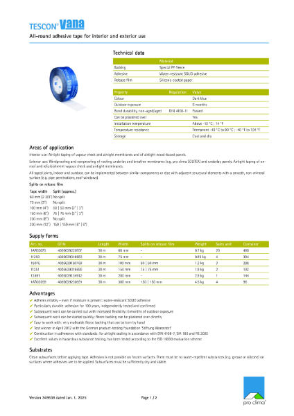 Tescon Vana Technical Datasheet