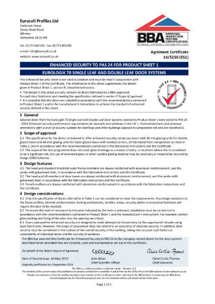 ENHANCED SECURITY TO PAS 24 FOR PRODUCT SHEET 1