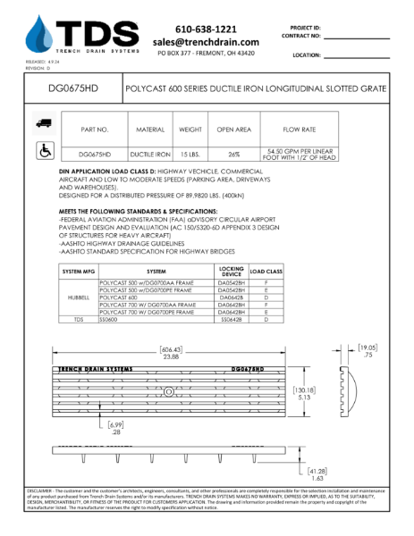 Polycast 600 Series Ductile Iron Longitudinal Slotted Grate - DG0675HD