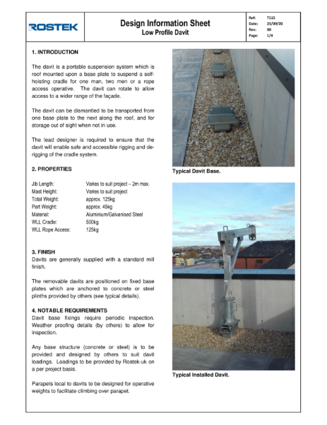 Design Information Sheet - Low Profile Davit