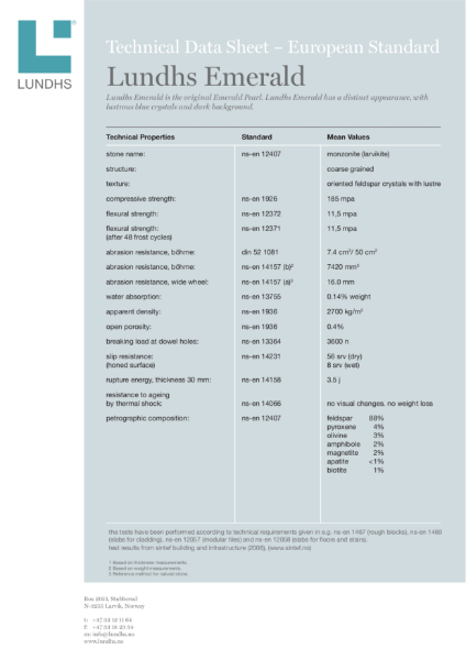 Technical Data Sheet, Lundhs Emerald EN Standard