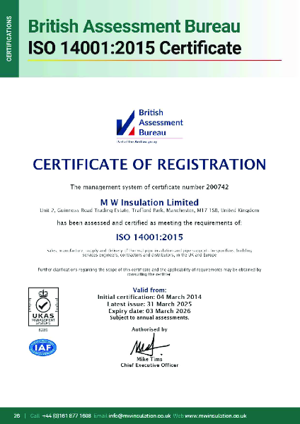 MW Insulation Ltd - ISO 14001 Certificate