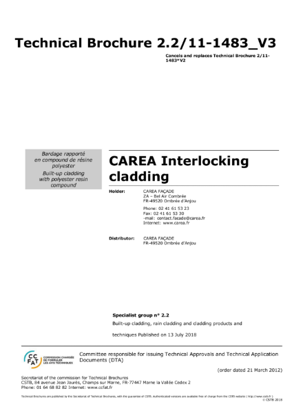 CSTB Technical Approval Carea Interlocking cladding 2.2_11-1483_v3