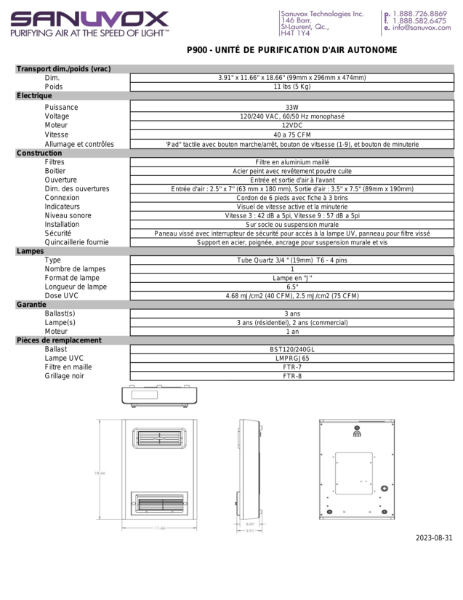 Spécifications Techniques du P900 (FR)