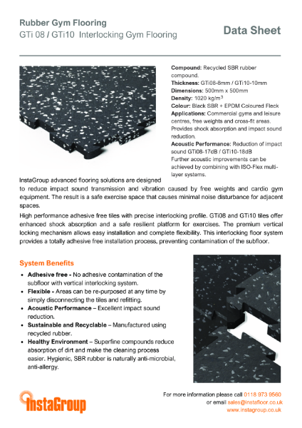 GTi08 GTi10 Interlocking Gym Flooring Data Sheet