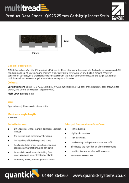 QIS25 - 25mm Carborundum Insert Strip Product Data Sheet