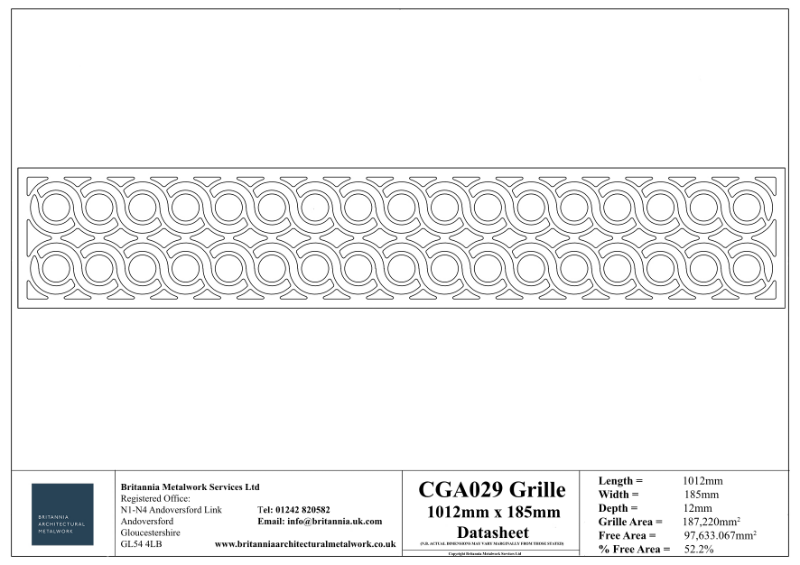 CGA029 1012 x 185 Grille Datasheet