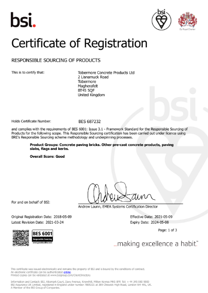 Tobermore BES 6001 Certificate