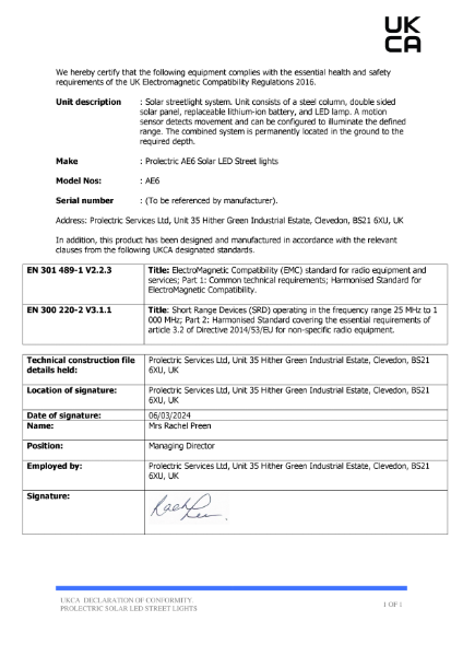 UKCA Declaration of Conformity - AE6