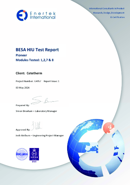 Building Engineering Services Association (BESA) HIU Test Report