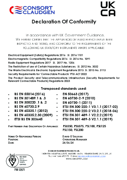 Certificate of Conformity