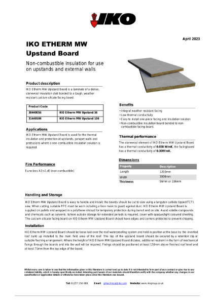 Technical Data Sheet (TDS) - IKO enertherm MW Upstand Board