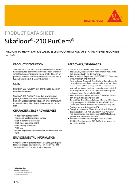 Product Data Sheet - Sikafloor 210 Purcem