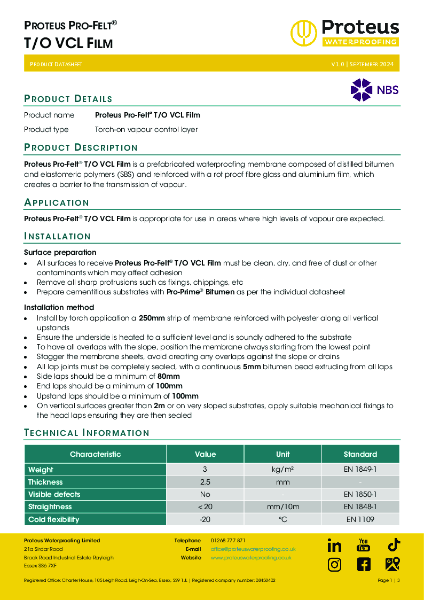Product Data Sheet - Proteus Pro-Felt® TO VCL Film