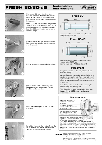 Glidevale Protect - Fixing Instructions - Fresh 80 Wall Ventilator