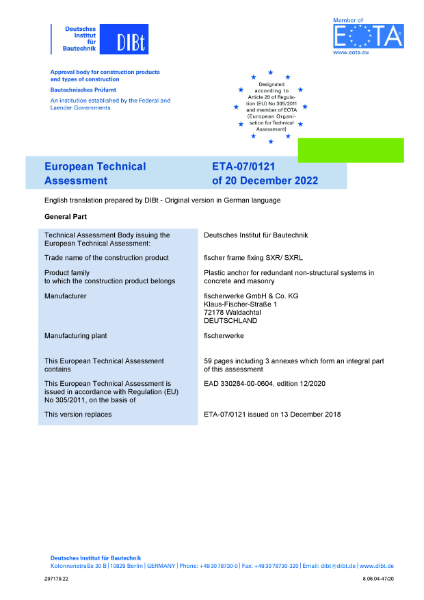 European Technical Assessment ETA-07/0121