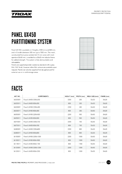 Panel UX450 Partitioning System
