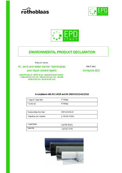 Air, Wind and Water Barrier Membranes and Vapour Control Layers - EPD