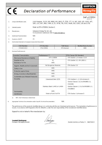 Declaration of Performance DoP-e17/0554
