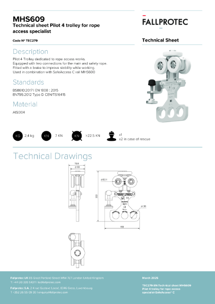 Pilot 4 Abseiling Trolley for SafeAccess C (MHS609)